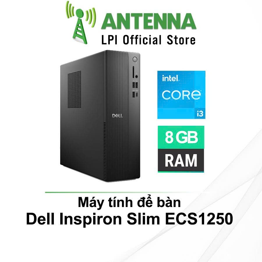 Bộ máy tính để bàn Dell Inspiron Slim ECS1250, Intel Core i3-14100, 8GB DDR5, 512GB SSD