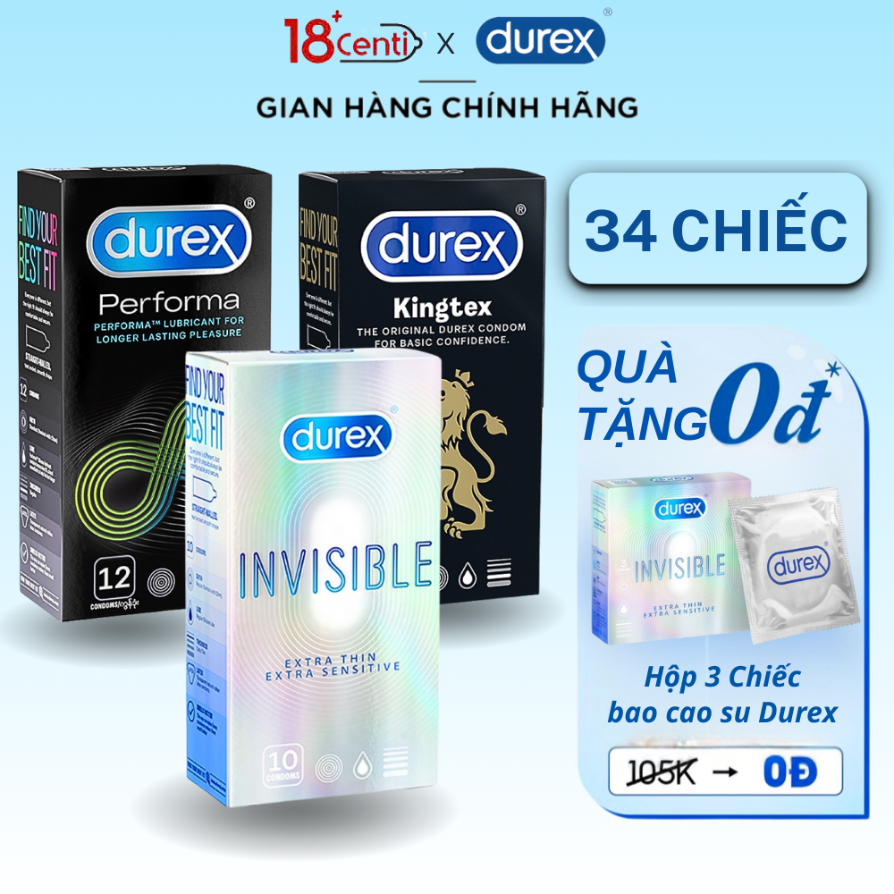 Combo bao cao su bán chạy nhất thương hiệu Durex Siêu mỏng, Kéo dài thời gian, Ôm sát, Gân Gai - 18Centi