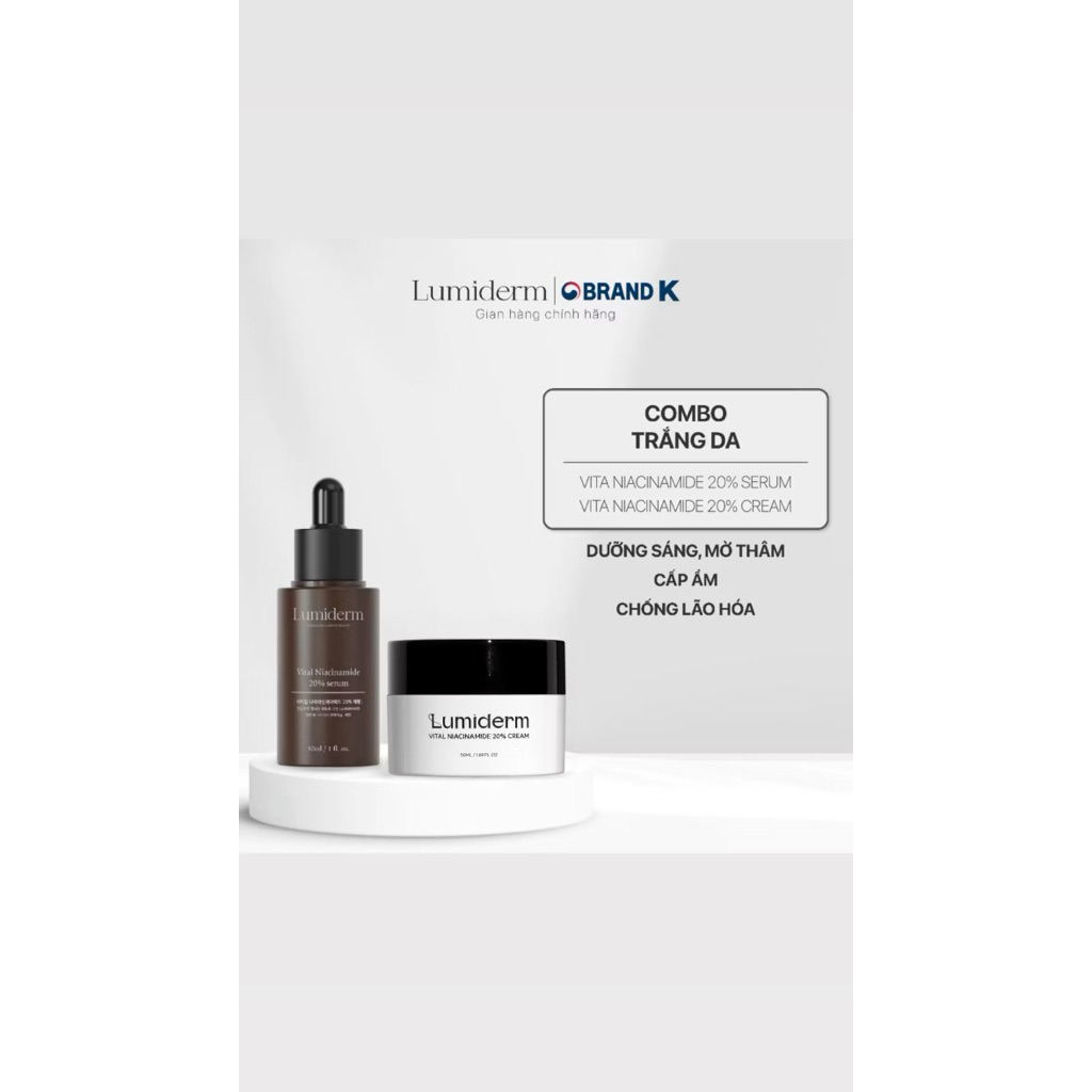 combo serum b3 niacinamide 20% dung tích 30ml +kem đêm b3 niacinamide 20% ( Vỏ Trắng ) dung tích .50