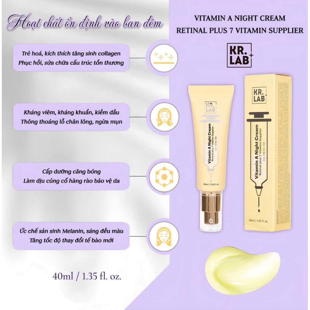 Kem đêm retinal kr.lab Vitamin A Night Cream 40ml dưỡng ẩm, chống lão hóa