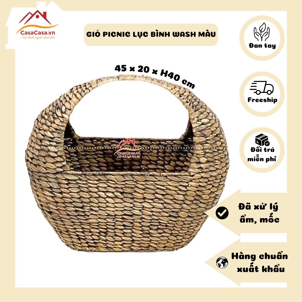 [CasaCasa] Giỏ Lục Bình  Đựng Đồ Đi Chợ Picnic Tiện Lợi  Dễ Thương (Water Hyacinth Handwoven Basket)