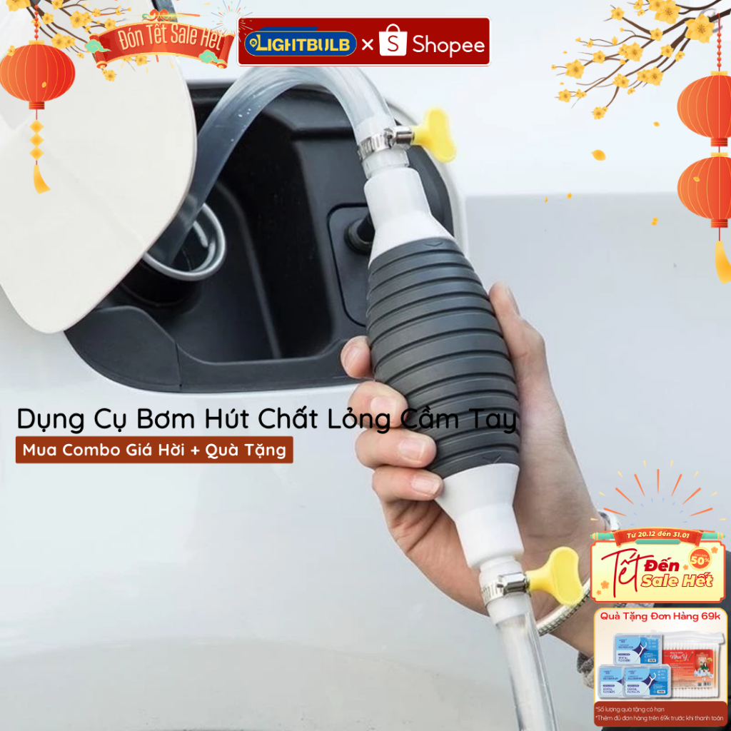 Ống Bơm Hút Xăng Dầu Chất Lỏng Bóp Tay LIGHTBULB Kèm 2 Khóa Chiều Dài 1M Tiện Dụng Dễ Sử Dụng
