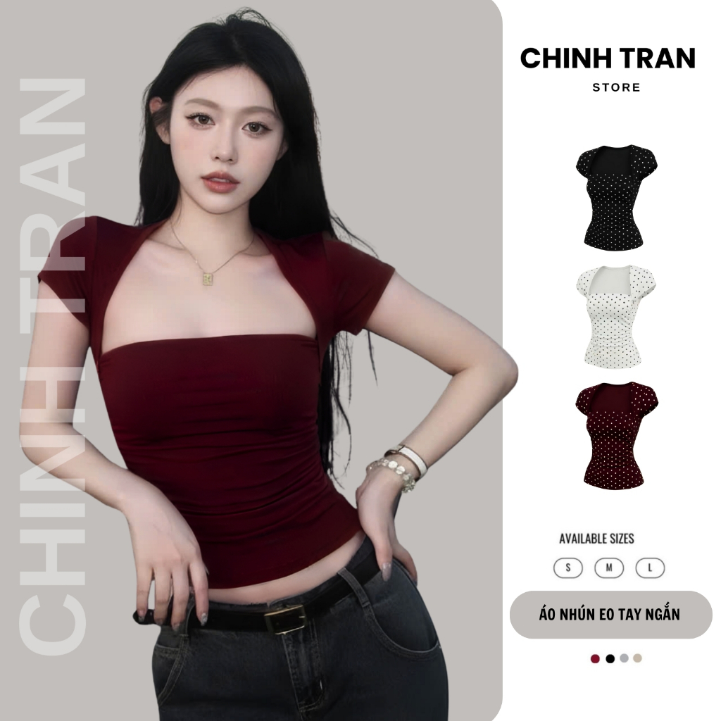 Áo Thun Nhún Eo Tay Ngắn Ôm Body Chất Thun Cotton Nhiều Màu | BigBuy360 - bigbuy360.vn