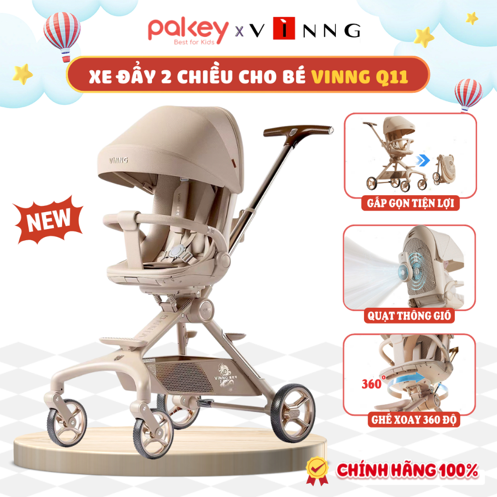 [New] Xe Đẩy Gấp Gọn Cho Bé Vinng Q11, Xe Đẩy Cao Cấp Đảo Chiều 3 Tư Thế Nằm, Ngả, Ngồi Với Khung Hợ