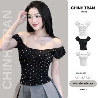  Áo Thun Nữ Tay Bồng Nhún Ngực Viền Chun Nhẹ Nhàng Nữ Tính Chất Thun Cotton Co Giãn - Chinh Trần Store 