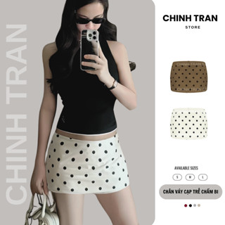 Chân Váy Cạp Trễ Chấm Bi Dáng Ngắn Phong Cách Trendy Nữ Tính - Chinh Trần Store