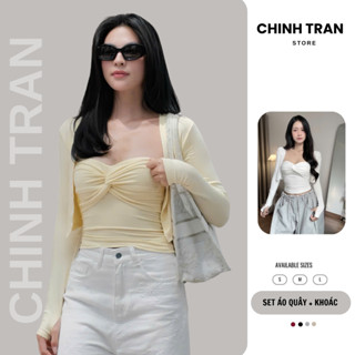  Set Áo Khoác Cardigan Kèm Áo Quây Xoắn Ngực Nữ Tính Nhiều Màu - Chinh Trần Store 