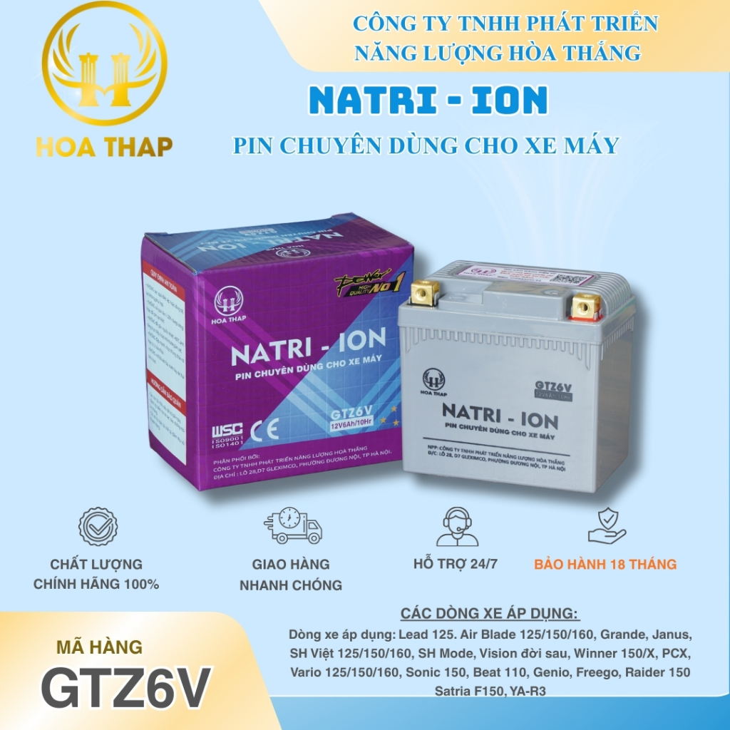 Bình Ắc Quy GTZ6V (12V-6Ah) dùng cho xe Grande Vision Lead125,Sh Việt,Winner, Air Blade