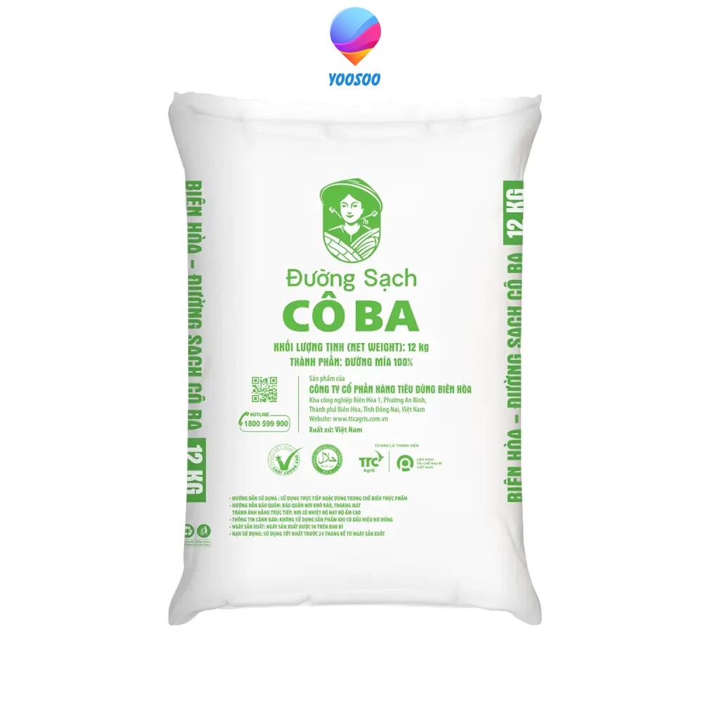 Đường Cát Trắng Cô Ba Bao 12Kg - Đường Sạch Cô Ba Biên Hòa Bao 12kg - YOOSOO MALL