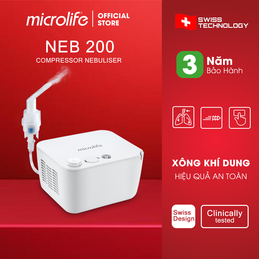Máy Xông Khí Dung, Xông Mũi Họng MICROLIFE NEB200 | Điều Trị Các Bệnh Về Đường Hô Hấp Hiệu Quả
