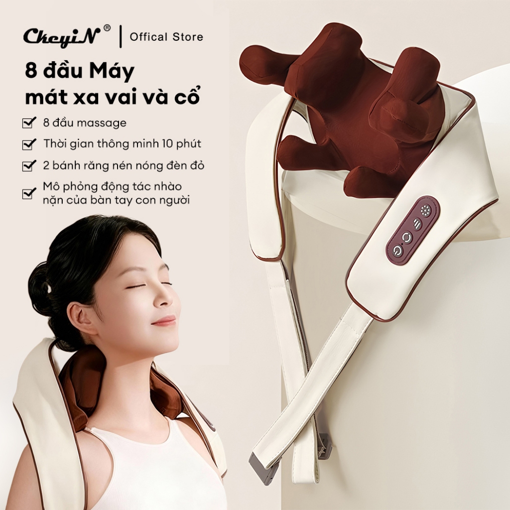 CkeyiN Phiên bản nâng cấp Máy massage cổ vai Được trang bị đầu massage 8D Chức năng nhiệt hồng ngoại