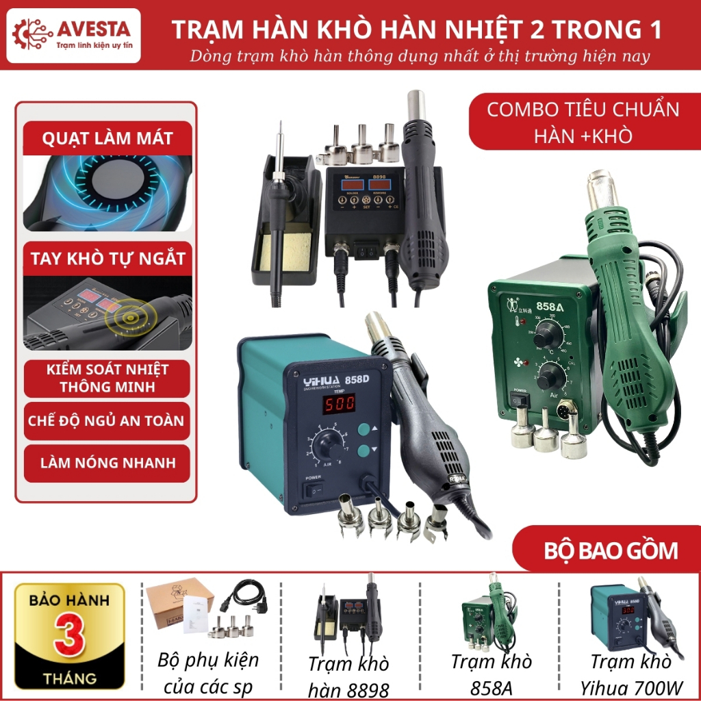 Trạm hàn khò điện 898D 858D 8586 898D 8786D 858A 8898 8786 Debailong bảo hành 3 Avesta.