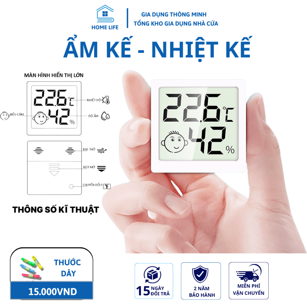 Nhiệt kế phòng, nhiệt ẩm kế điện tử, Ẩm Kế Treo Tường Thiết Kế Nhỏ Gọn, Độ Chính Xác Cao, Thuận Tiện Di Chuyển