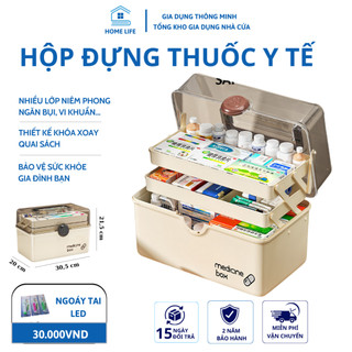 Hộp thuốc y tế 3 tầng cỡ lớn có thể kéo ra 180 độ đa năng phù hợp cho gia đình mang đi mọi nơi.