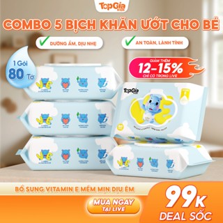   DEAL SỐC 99K  Khăn Ướt Trẻ Em VE Topgiakids Chứa Tinh Chất Vitamin E Mềm Mịn Không Mùi An Toàn Cho Bé Gói 80 Miếng 