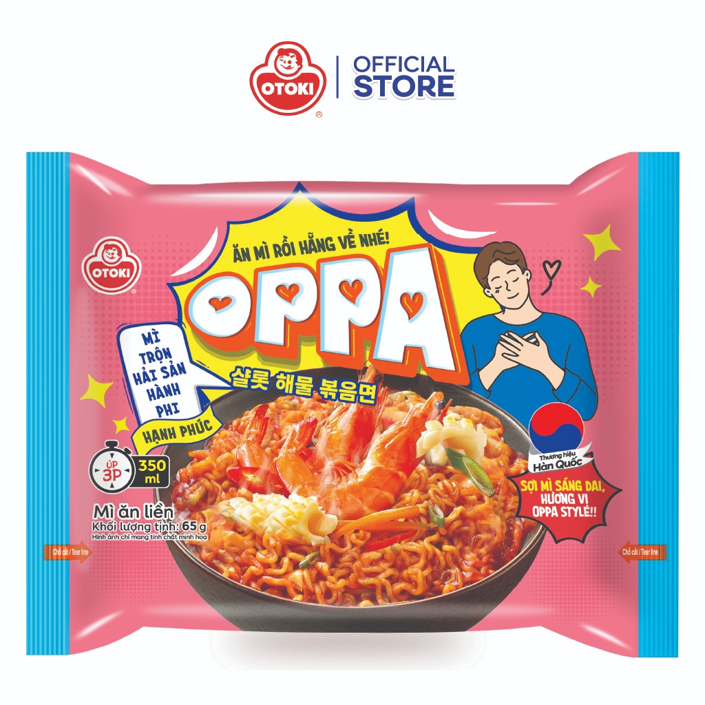 Combo 10 gói Oppa mì trộn hải sản hành phi ăn liền Otoki 65g