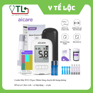 Máy Đo Đường Huyết ACCU Chính Hãng AICARE W33 + 25 que + 50 kim + bảng chuyển đổi ( có thể chỉnh đơn vị mg/dL - mmol/L )