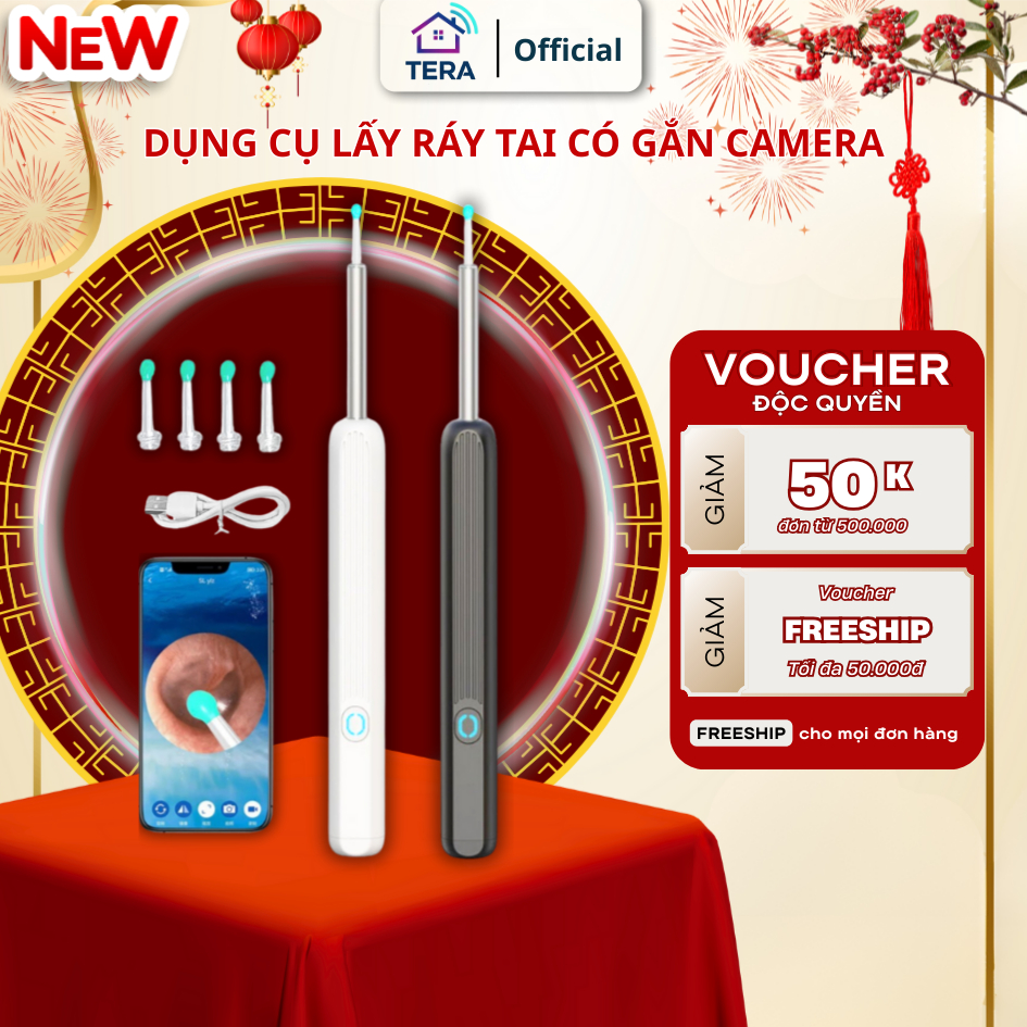 Dụng Cụ Lấy Ráy Tai NE3 Pro Có Gắn Camera Nội Soi Full HD Đa Năng Hình Ảnh Sắc Nét, Pin Sạc