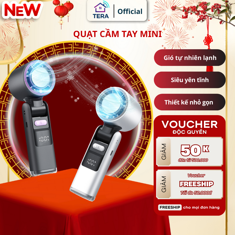 (XẢ HÀNG) Quạt cầm tay mini tích hợp sò lạnh, 100 cấp gió mát, động cơ Turbo gió siêu mạnh