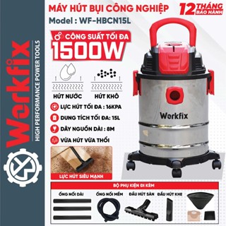 Máy hút bụi công nghiệp WF-HBCN15L, Công suất 1500w, Dung tích 15L, Hút khô - Hút nước, Dây nguồn 8M