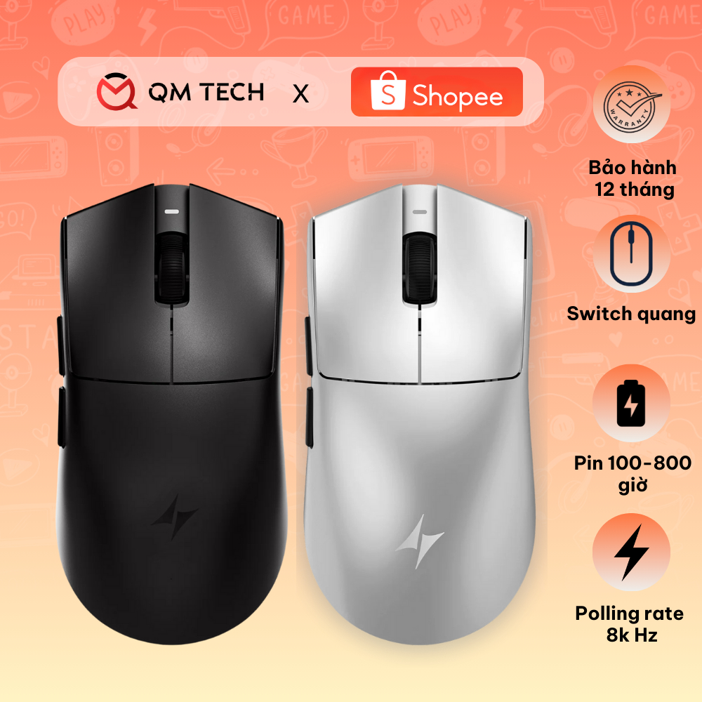 Chuột chơi game ATK X1 V2 Ultimate Wireless 8000Hz Form đối xứng Tryhard Valorant - QMTECH STORE