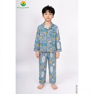  Bộ đồ pijama lanh mặc nhà cho bé trai quần dài áo dài tay thời trang Việt Thắng B70.5150 