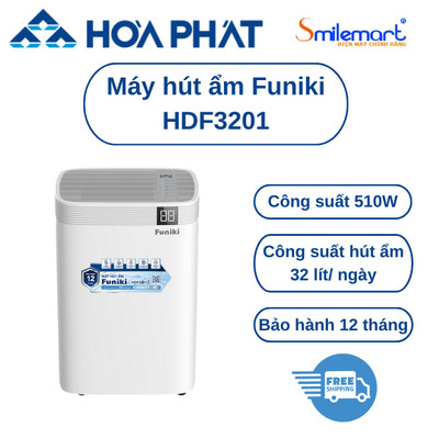 Máy hút ẩm Funiki HDF3201 - Hút ẩm, sấy quần áo, hút 32 lít/ngày, cho phòng 60m2 - Bảo hành chính hãng 12 tháng.