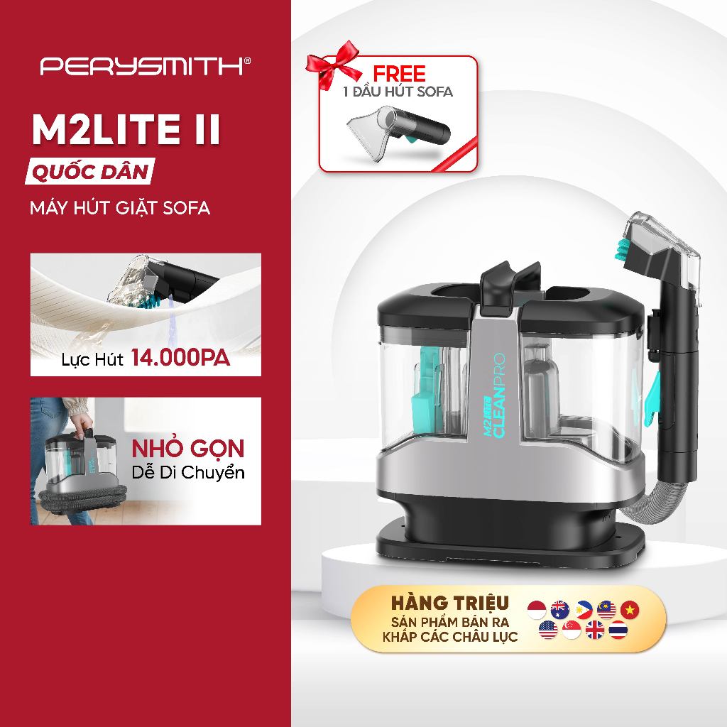 [N]Máy Giặt Hút PerySmith M2Lite II CleanPro Diệt Khuẩn, Làm Sạch Ghế Sofa, Nệm, Thảm