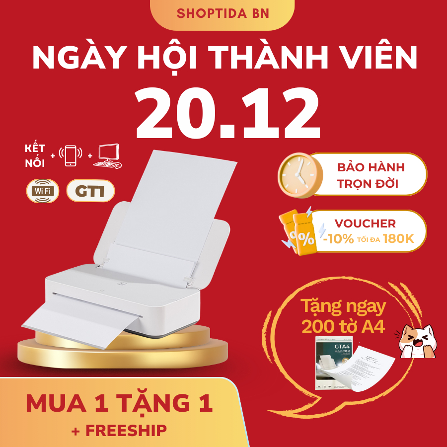  Máy in HPRT GT1 không cần mực nhỏ gọn kết nối wifi dành cho học sinh sinh viên tặng kèm 200 giấy in A4 