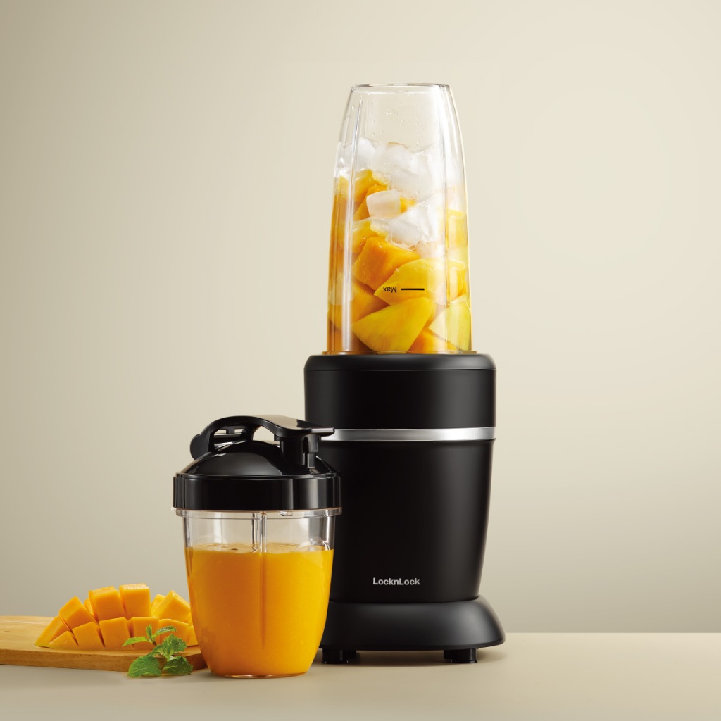 Máy Xay Sinh Tố Locknlock Duo Turbo Blender EJM452BLK, Màu Đen, 2 Bình Đựng 500ml và 950ml, Chống Tr
