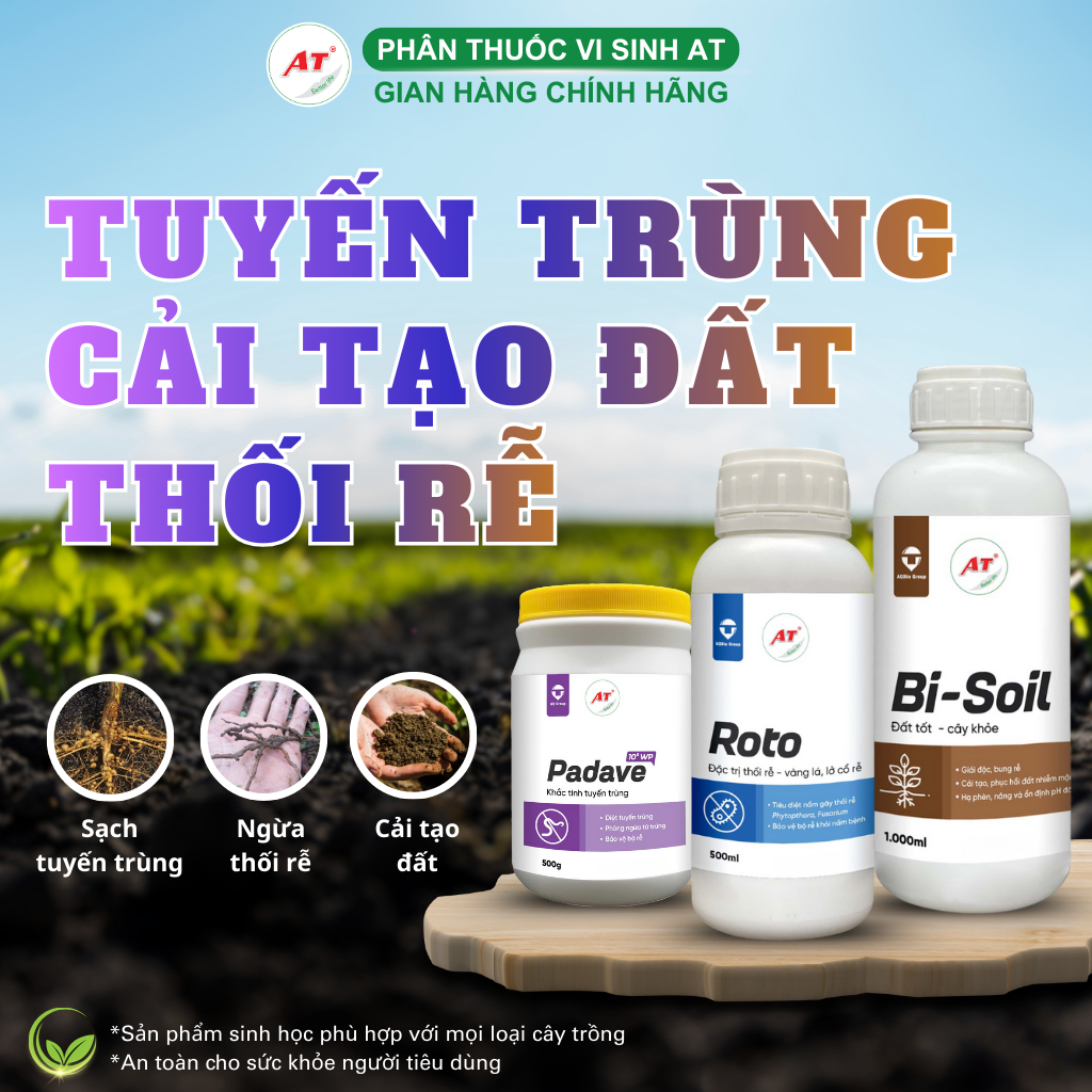 Combo Xử Lý Tuyến Trùng - Thối Rễ- Cải Tạo Đất (Padave WP+ Roto+ Bi Soil)- Đất Tốt, Cây Khỏe