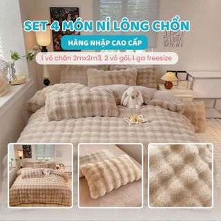   LIVE GIẢM 16%  Set 4 món vỏ chăn ga gối nỉ lông chồn không bai dão không rụng lông dễ dàng vệ sinh 