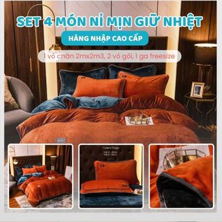   MỞ BÁN GIẢM 40K  Set 4 Món Vỏ Chăn Ga Gối Nỉ Mịn Cao Cấp Óng Mượt Không Rụng Lông Dính Lông ROYAL Sang Trọng 