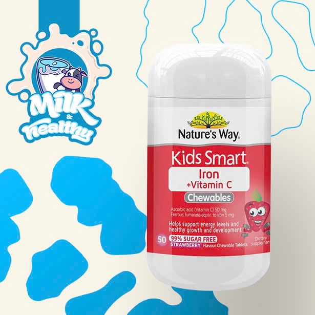 MILKHEALTHY - Viên Nhai Bổ Sung Sắt Và Vitamin C Nature's Way Kids Smart Iron + Vitamin C 50 Viên