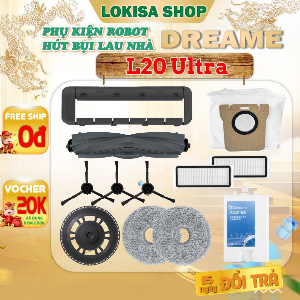Phụ kiện Robot Hút Bụi Dreame L20 Ultra - Phụ kiện khăn lau, màng lọc bụi, chổi cạnh, túi rác cho ro