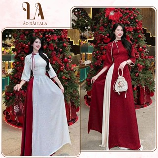 Áo Dài Truyền Thống Lụa Gấm Chiết Eo, Cổ Đính Nơ , Phong Cách Sang Trọng - Áo Dài LALA