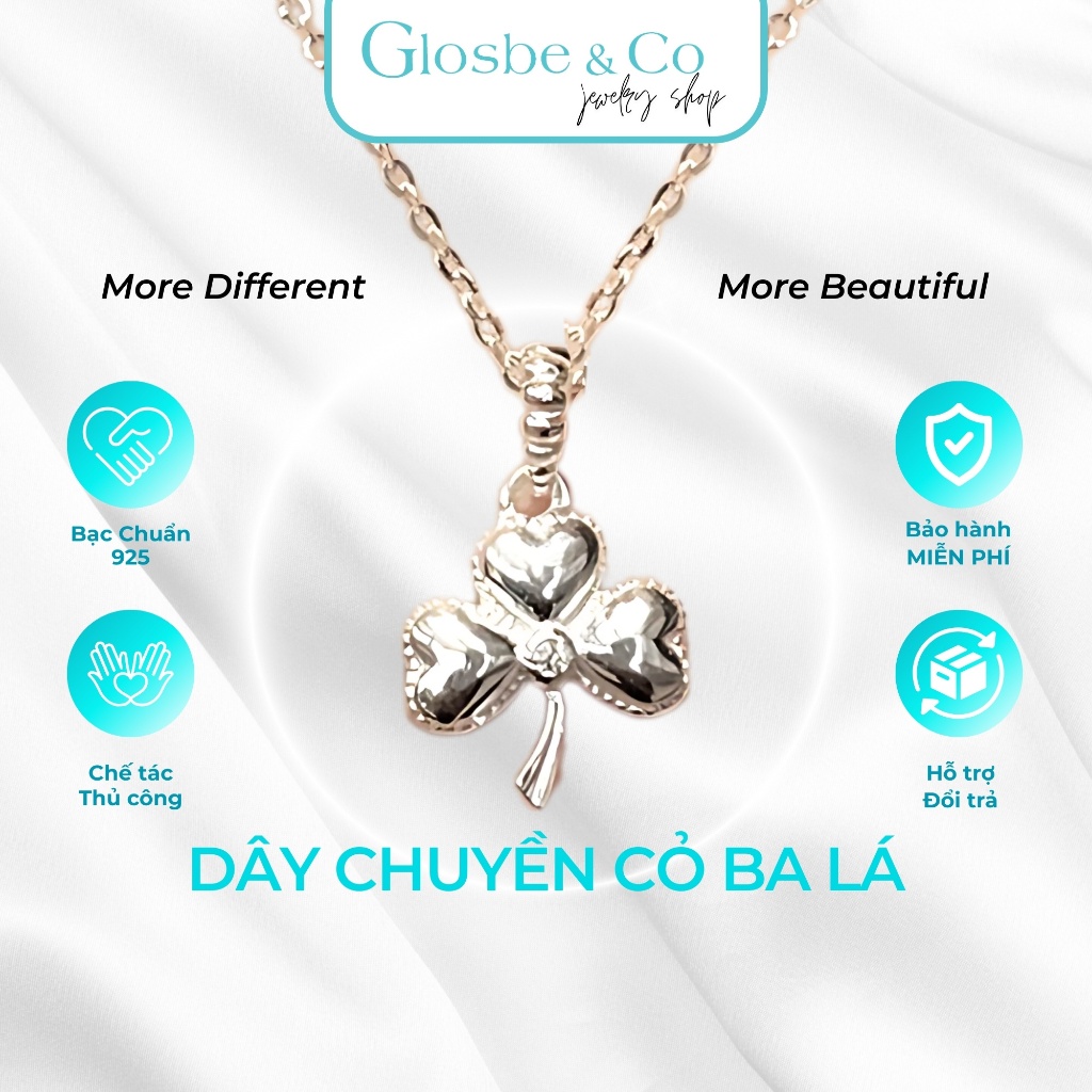 Dây Chuyền Kim Cương Moissanite Cỏ Ba Lá Glosbe & Co Bạc 925 Đá Cubic Zirconia - DNU01