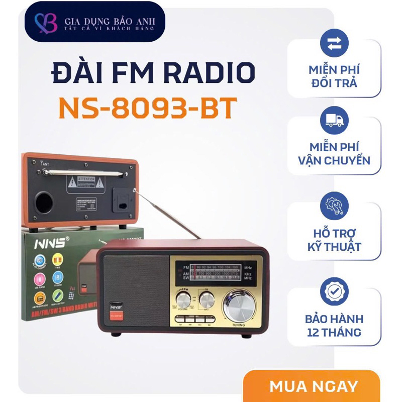 Đài FM Radio NS-8093BT, Bluetooth Bắt Sóng FM, AM,SW /USB/TF- Hàng Chính Hãng  - Siêu Sale