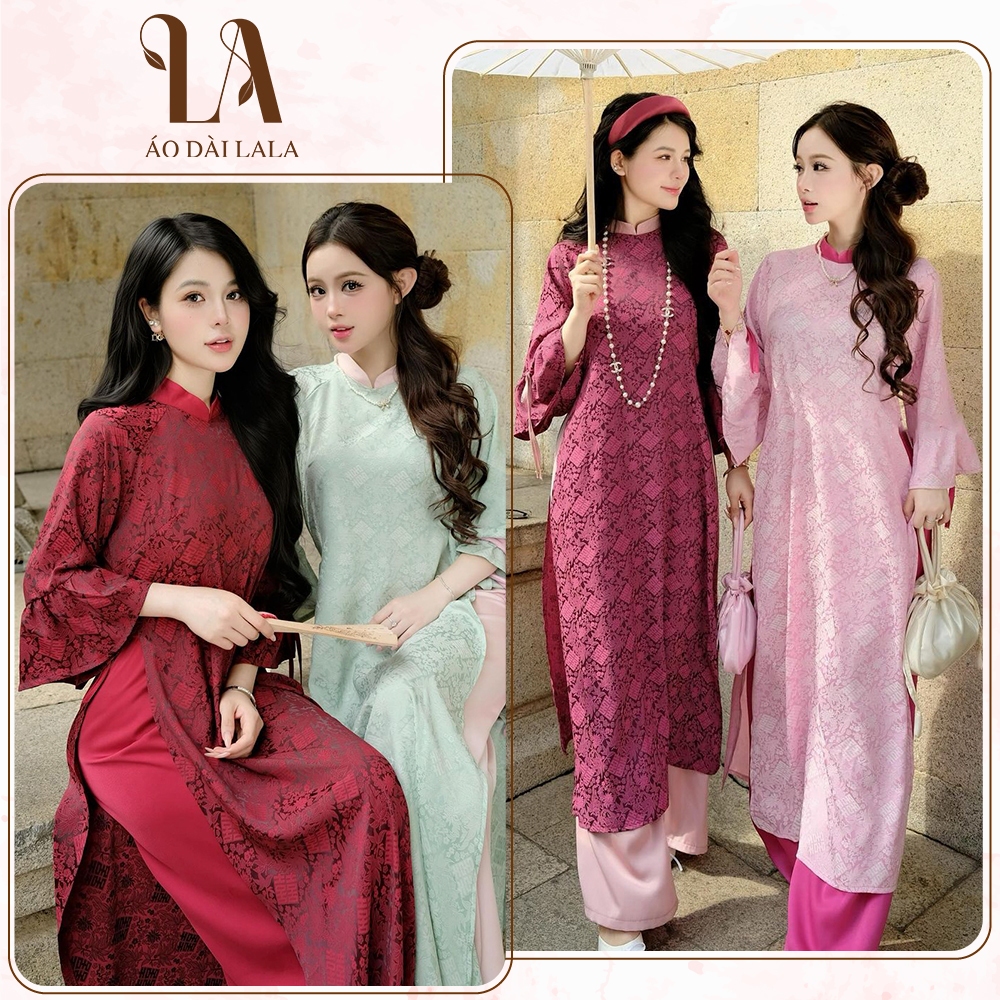 Áo Dài Cách Tân Lụa Gấm Hỷ Cao Cấp Nhiều Màu, Phong Cách Sang Trọng, Thanh Lịch-Áo Dài LALA