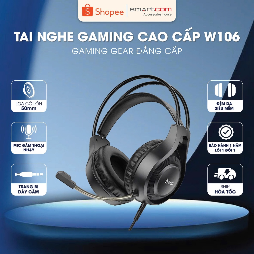 Tai nghe GAMING chụp tai cao cấp Hoco W106 có mic đàm thoại, tích hợp dây cắm máy tính - Bảo hành 12 tháng | BigBuy360 - bigbuy360.vn