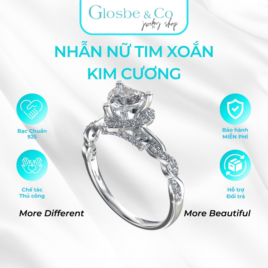 Nhẫn Nữ Tim Xoắn Glosbe & Co Bạc 925 Đá Cubic Zirconia Cao Cấp - NBN75
