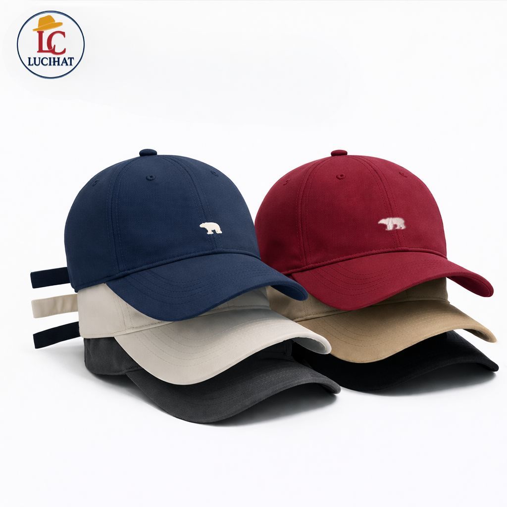 Mũ lưỡi trai LUCIHAT thêu chữ hình gấu thời trang nam nữ, nón lưỡi trai chất vải kaki cao cấp phong cách Hàn Quốc