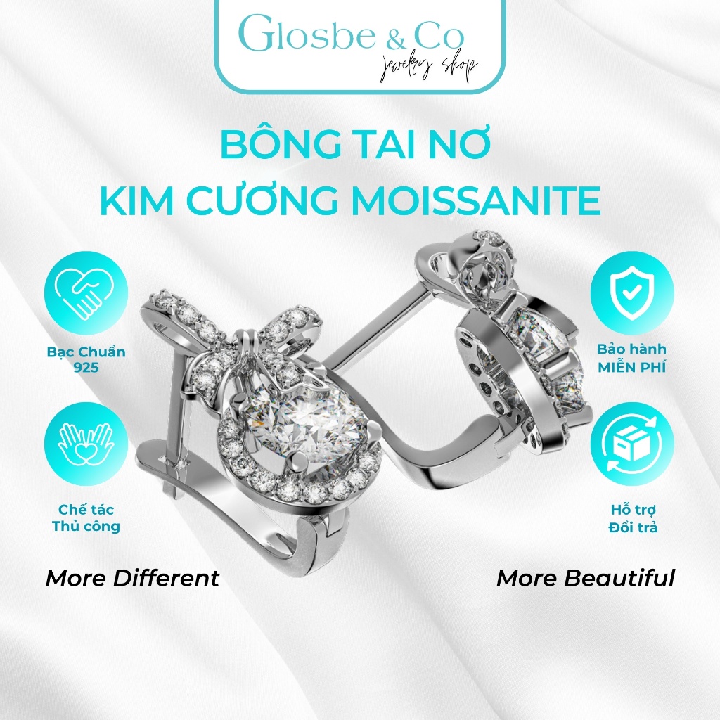 Bông Tai Nơ Kim Cương Moissanite Glosbe & Co Bạc 925 Kết Hợp Đá Cubic Zirconia Cao Cấp - BNMOI48
