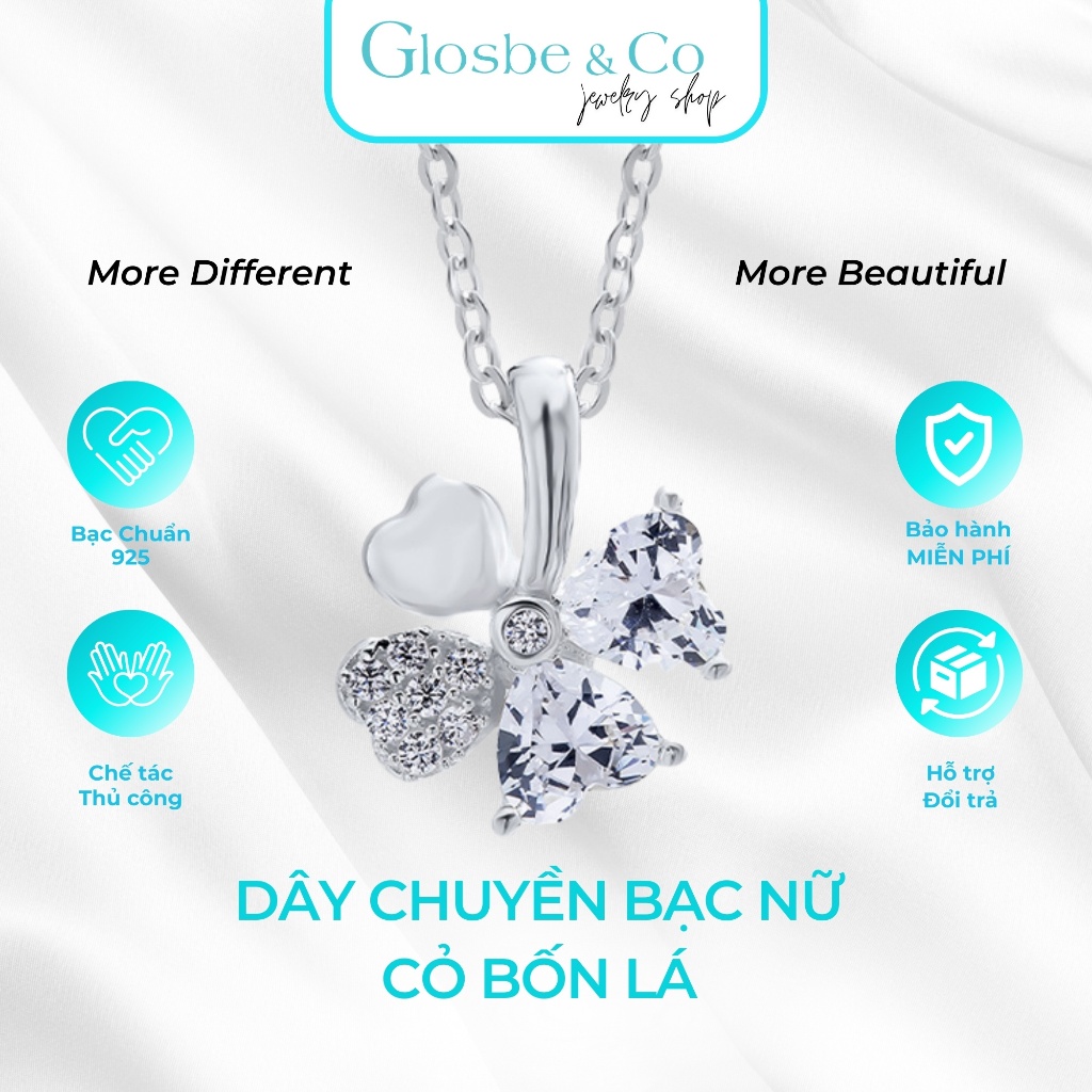 Dây Chuyền Nữ Cỏ Bốn Lá Color Glosbe & Co Bạc 925 Viên Cubic Zirconia Trái Tim - DNU67
