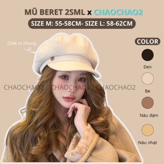  2SML Mũ Nồi Nón Beret Phong Cách Thời Trang Hàn Quốc Cho Nữ Cao Cấp Chất Nỉ Nhung Có Big Size 