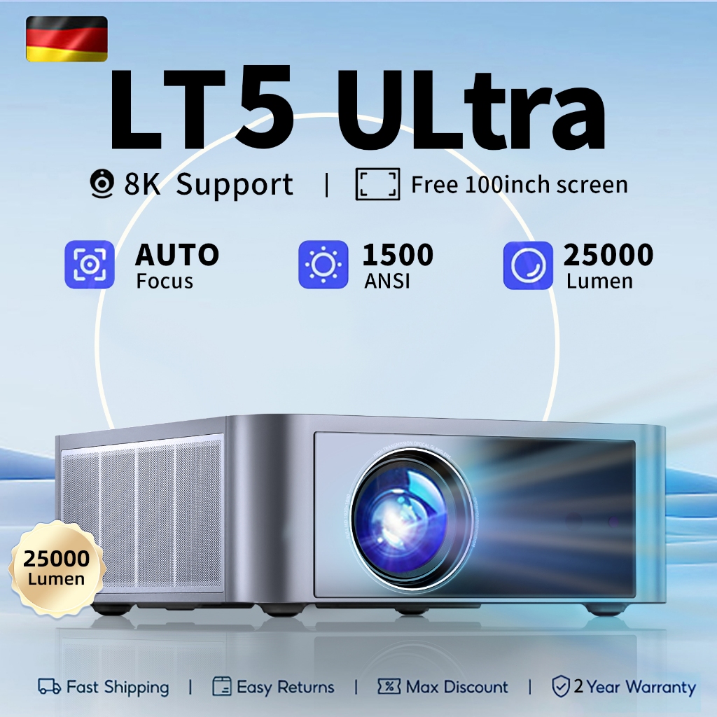 APEXUS Máy Chiếu Mini LT5 Siêu Nét 1500ANSI, 8k Chiếu Phim, Dạy Học, Bluetooth Âm Thanh Sống Động, B