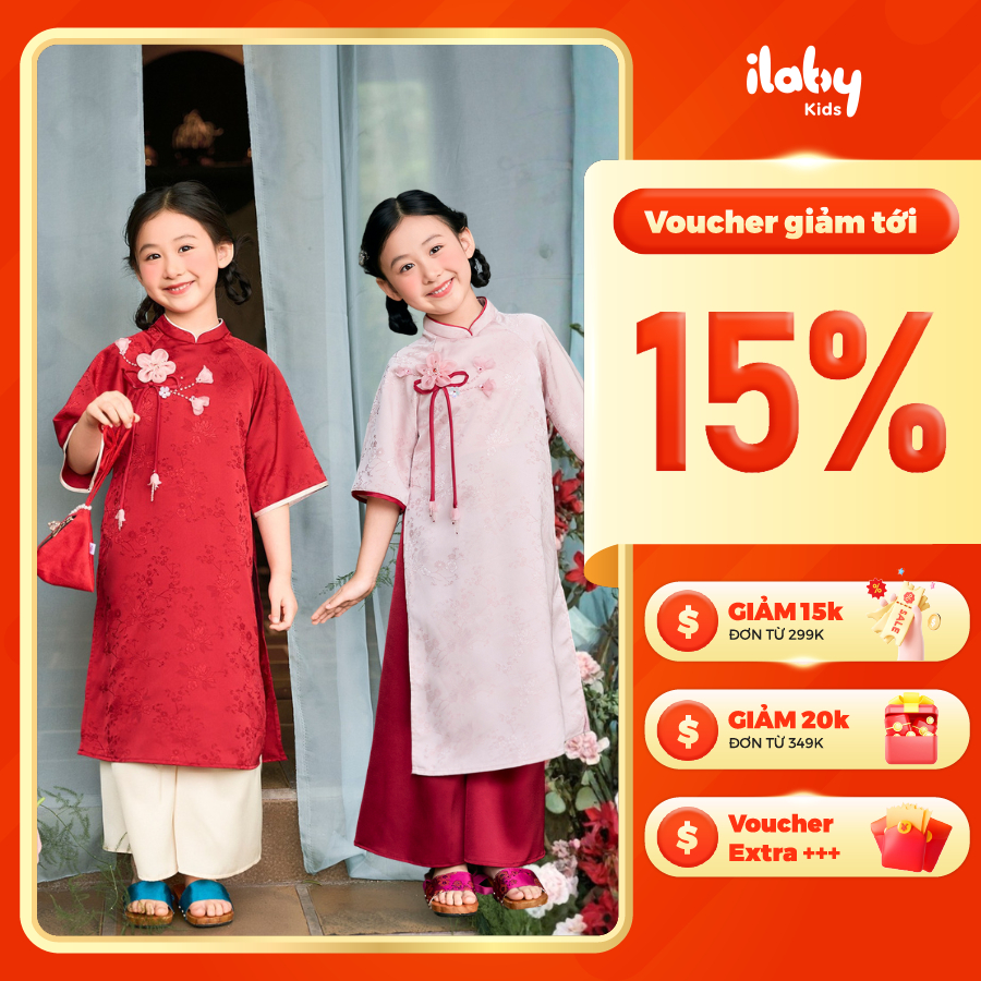 [ILABY HCM] Áo dài bé gái Yên Hoa gồm quần thiết kế 2 tà có lót lửng thân chất liệu lụa họa tiết [37