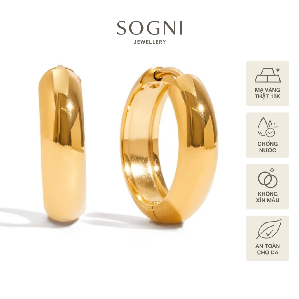 Bông tai tròn sát tai nữ Irelia Thép không gỉ (Titan) mạ vàng PVD 18K  SOGNI