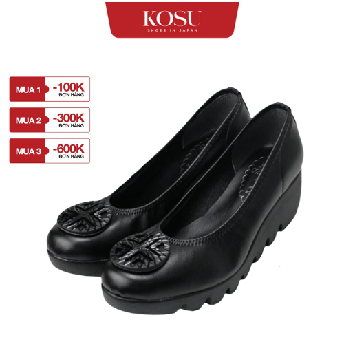 Giầy da nữ KOSU cao 5,5cm, giày đế xuồng thiết kế chữ thập màu sắc sang trọng êm chân KS-22001