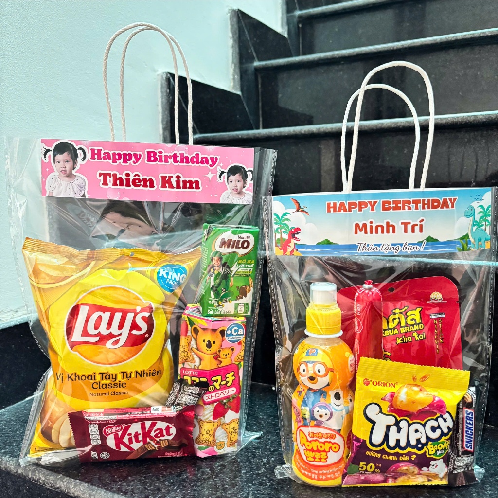 set 5 Túi quai xách đựng quà Sinh Nhật thiết kế (IN MÀU 2 MẶT)